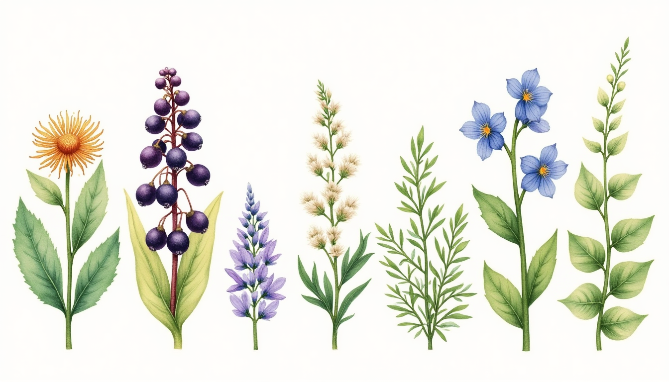 Botanical illustration of herbs for uterine fibroids and endometriosis