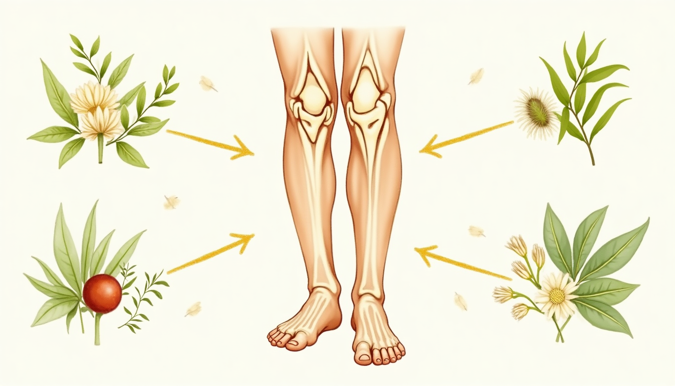 Botanical illustration showing herbs for various rheumatic conditions