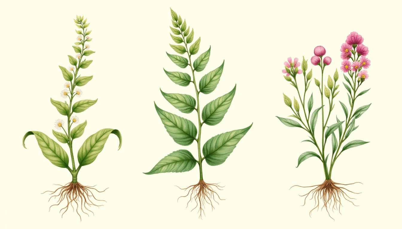 Botanical illustration of herbs for eczema treatment