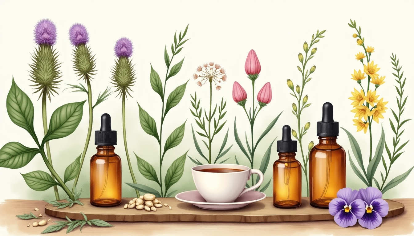 Botanical illustration of eczema prescription herbs