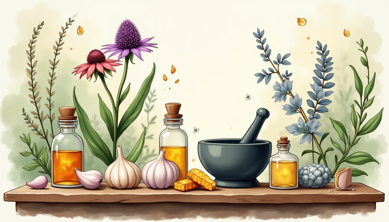 Illustration of antimicrobial herbs used for treating infections