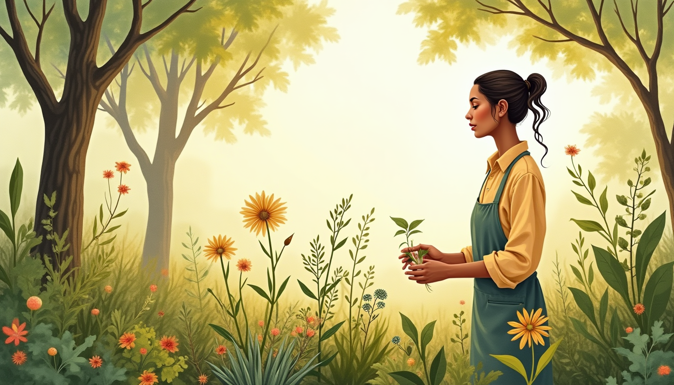 Illustration of holistic approach to cancer treatment with herbs